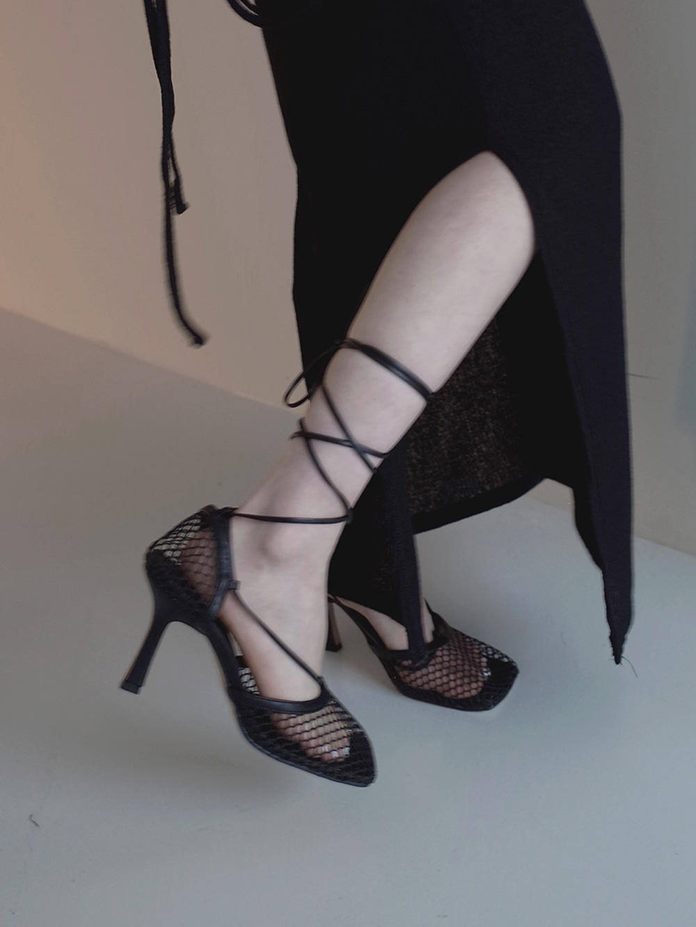 mesh lace up heel